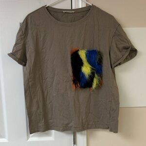 Zara Multicolor Fur Pocket Tee